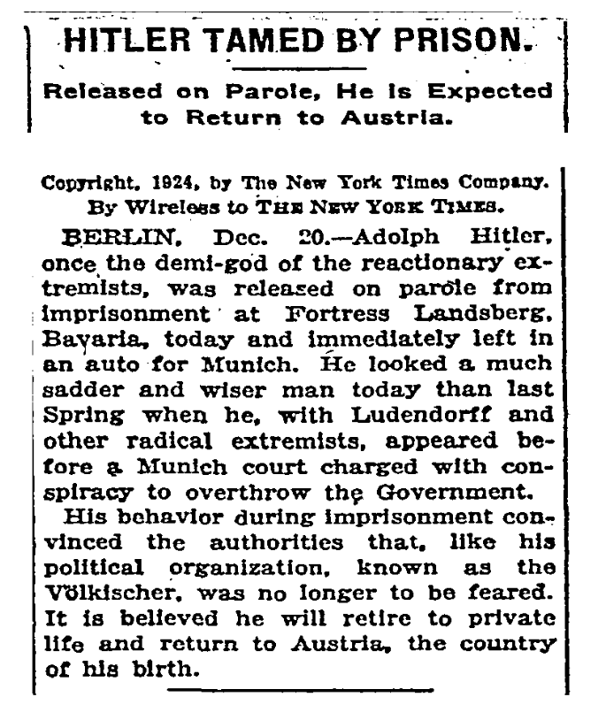 New York Times on Hitler in 1924.