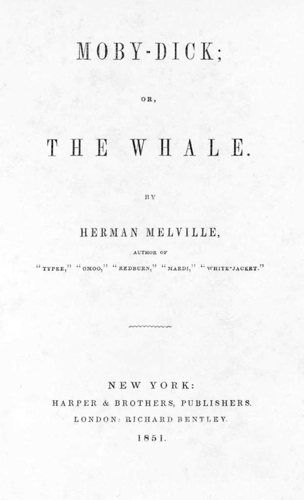 Title page of the first edition of en:Moby-Dick, 1851. Source: Beinecke Library.