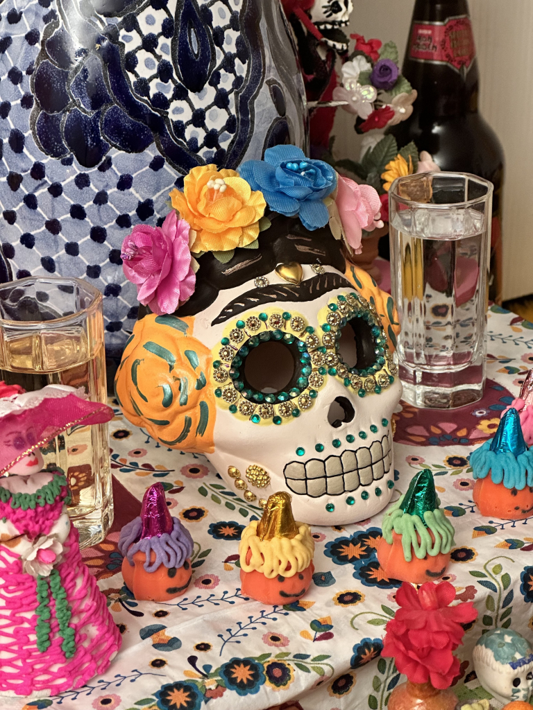 A festive Friday Khalo skull on the ofrenda