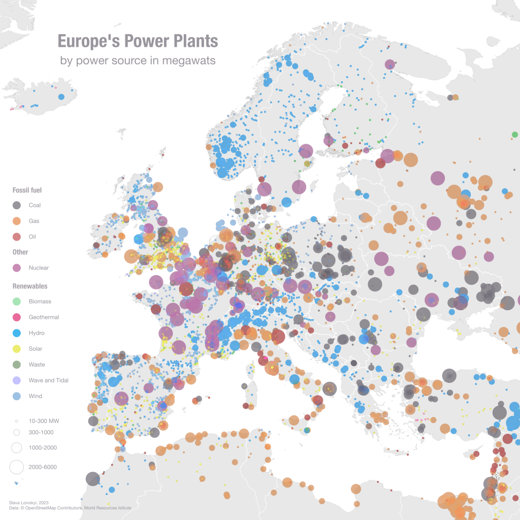 map of Europe&#039;s Power Plants