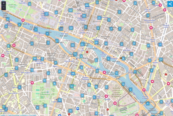 Screenshot: Surveillance cameras mapped in Paris, France.
