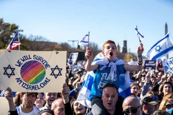 Tens of thousands of people attend a demonstration in support of Israel on the National Mall. Photograph: Allison Bailey/NurPhoto/Shutterstock