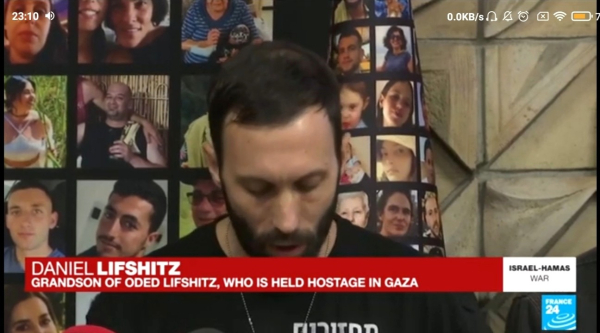 Daniel Lipshitz, representative of the Israeli families with members kidnapped by Hamas, giving a press conference to press the Israeli war cabinet to give urgent updates on the status of the Israeli hostages 