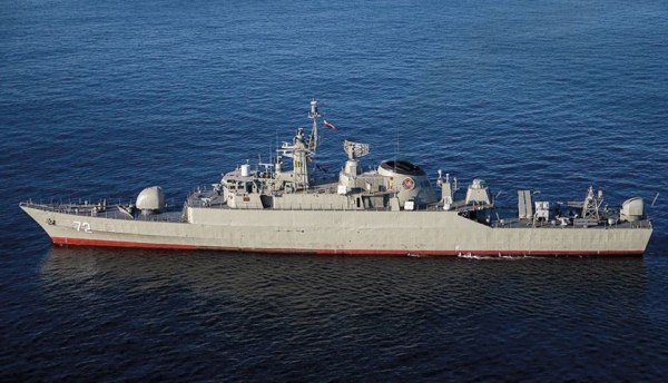 IRIS Alborz , seen here post upgrade at the Iranian-hosted naval exercises held with Russia and China in late December 2019. Of note is the new Kamand CIWS system, new fire control equipment installed on newly constructed pedestals and structures, and a new EW system. (FARS News Agency/Mohsen Ataei)