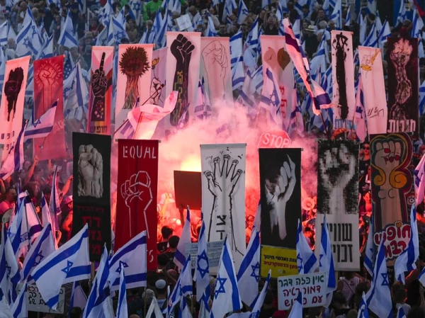 

Israelis protested against plans by Prime Minister Benjamin Netanyahu's government to overhaul the judicial system and in support of the Supreme Court in Jerusalem on Monday, Sept. 11, 2023. (AP Photo/Ohad Zwigenberg)
Ohad Zwigenberg/AP 