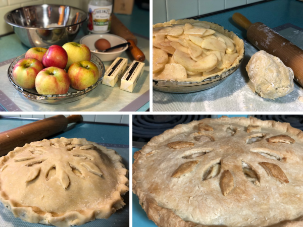 Collection of ingredients for preparing an apple pie