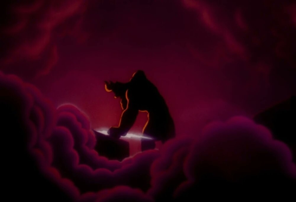 Screenshot of Hephaistos forging the thunderbolts of Zeus in the Disney film Fantasia.