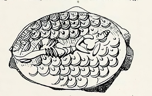 Black and white drawing of a Minoan seal impression, same design as the one before.