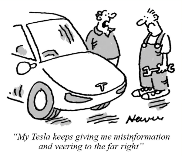 Private Eye Magazine @PrivateEyeNews
·
7h
“My Tesla keeps giving me misinformation and veering to the far right”