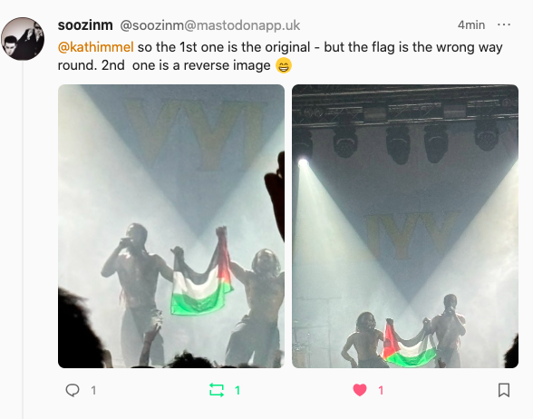 bobby & bobbie vylan hoist the palestinian flag at the end of their set in glasgow on 30th october 2024.