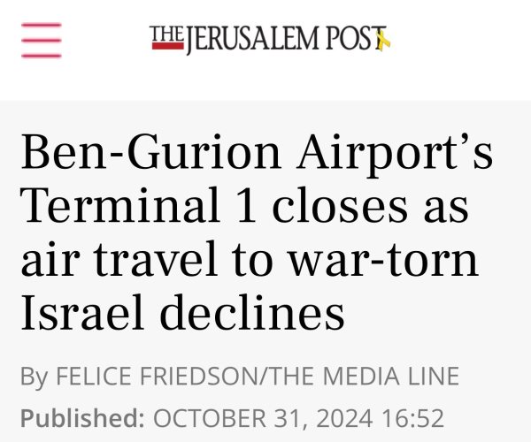 Ben-Gurion Airport's Terminal 1 closes as air travel to war-torn Israel declines