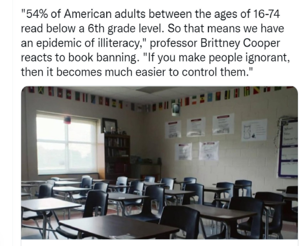 "54% of American adults between the ages of 16-74 read below a 6th grade level. So that means we have an epidemic of illiteracy," professor Brittney Cooper reacts to book banning. "If you make people ignorant, then it becomes much easier to control them."
