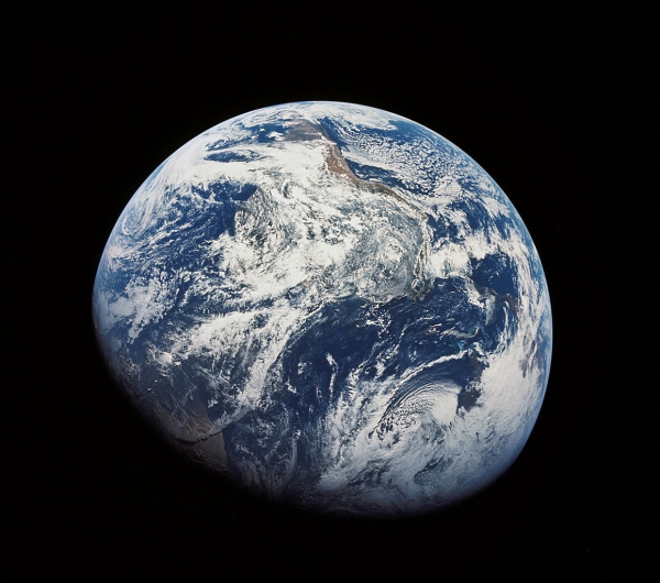 A photograph of Planet Earth, as taken by an astronaut on Apollo 8 in 1968.