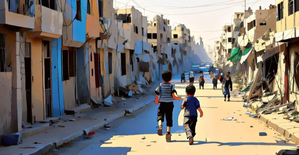 Image: Wasfi Akab 
Children run down a bombed street passing ruined buildings.

The escalation of hostilities in the #Gaza Strip is having a catastrophic impact on children and families. Children are dying at an alarming rate – thousands have been killed and thousands more injured. Around 1.7 million people in the Gaza Strip are estimated to have been internally displaced – half of them children. They do not have enough access to water, food, fuel and medicine. More than 600,000 children are trapped in #Rafah alone, with nowhere safe to go. Their homes have been destroyed; their families torn apart.
#UNICEF