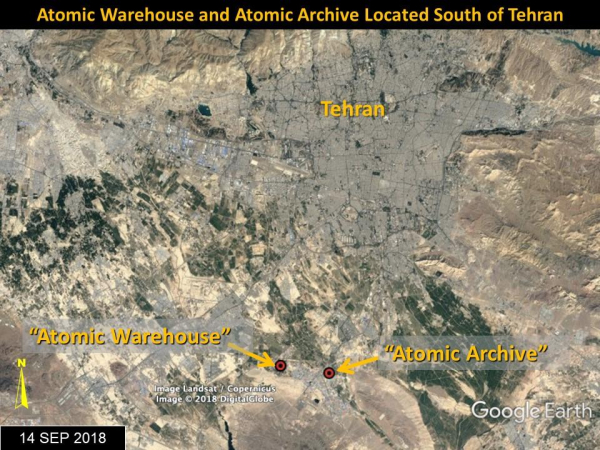 Der Standort des Atomlagers im Verhältnis zum Atom- oder Nukleararchiv und Teheran.
Autor/Urheber: Google Earth