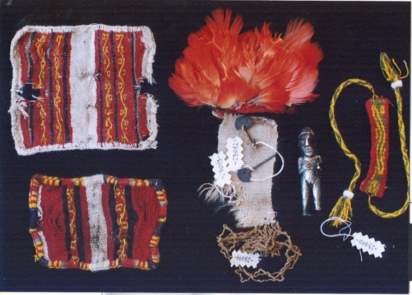 Collection of Andean artefacts including textiles involved in initiation