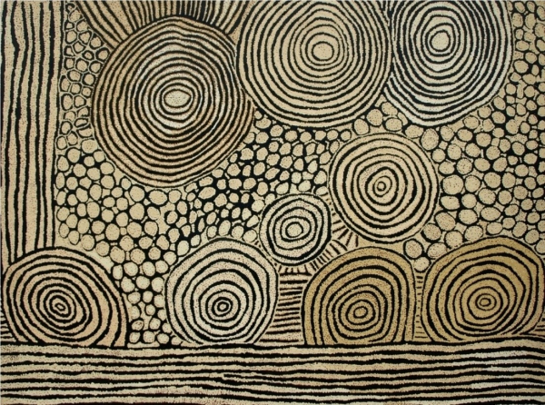 Abstract Dreaming painting with circles and lines in sepia and black tones