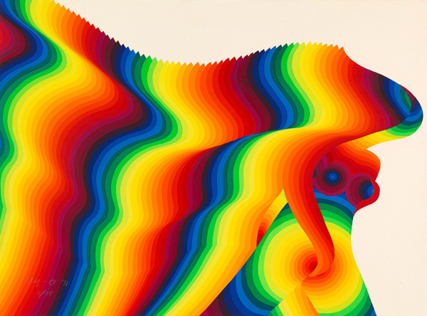 Image of a figure walking made up of colorful circles, with swooping rainbow lines behind them to signify motion