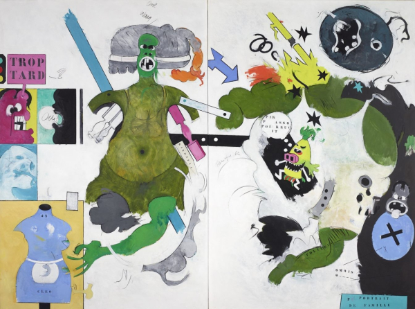 Painting of various monstrous and cartoon figures against a white background