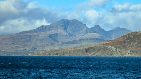 Part of the Cuillin mountain range, Isle of Skye, Scotland seen from across the Eishort sealoch. The very jagged ridges belong to a very famous mountain called Blaven. 