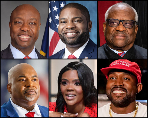 TOP ROW, Left to Right:
Sen. Tim Scott (R-SC), Rep. Byron Donalds (R-FL), Supreme Court Justice Clarence Thomas.
BOTTOM ROW, Left to Right:
N. Carolina Lt. Gov. Mark Robinson (R), Conservative political activist Candace Owens, Rapper/Producer Kanye West.