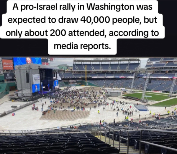 Pro Israeli rally in Washington was attended by 200 people instead of expected 40000