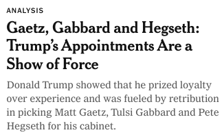 Gaetz, Gabbard and Hegseth: Trump’s Appointments Are a Show of Force