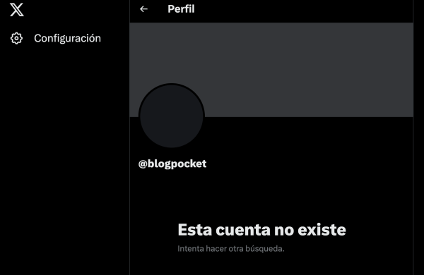 Captura de pantalla del intento de acceso a la cuenta de X @blogpocket, con el mensaje "Esta cuenta no existe".