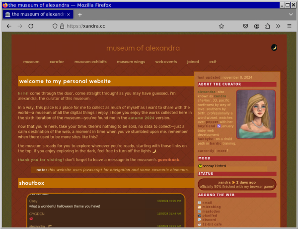 Screenshot of the website under xandra.cc