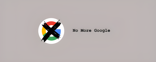 Portada del blog, de color beige con el icono de Google y una equis en el medio y al lado la frase "No More Google"