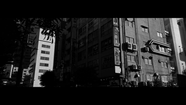 A 65x24 horizontal aspect ratio photo made with the 65x24 app on an iPhone 12Pro. 

We are in Shimbashi, a gritty neighbourhood of Tokyo full of bars, restaurants and a fave for workers to visit once their day is done. 

In this photo, my focus was the extractor piping on the building at left. Loved its shape and the way it was catching the sun. Late afeternoon sun picks out features of the side of a row of buildings, with the a/c and other services visible. We also see a little of the street continuing east, on the left of the frame. 