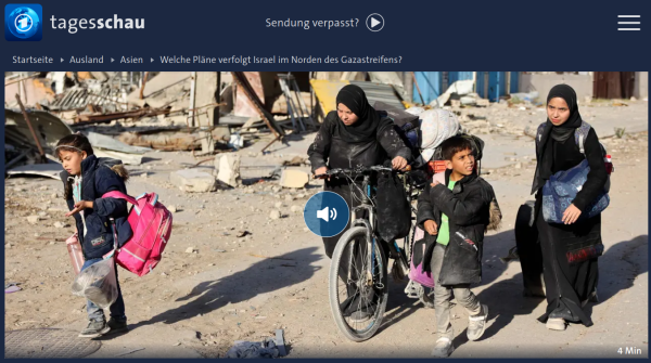 Screenshot des ARD-Audiobeitrages ""  https://www.tagesschau.de/ausland/asien/israel-gaza-plaene-100.html

der den Genozid Israels an den Palästinensern beschreibt, ohne die Gewalt Israels als Genozid zu benennen.