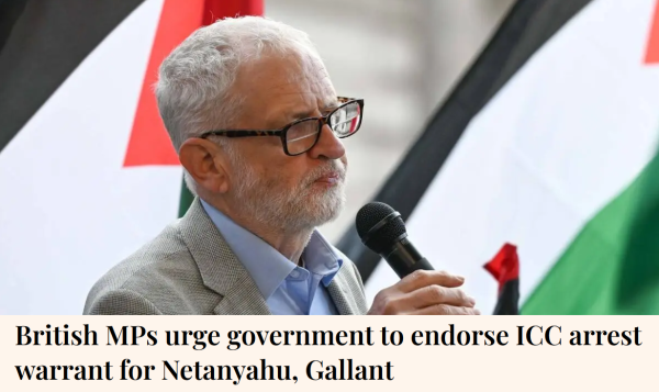 British MPs urge government to endorse ICC arrest warrant for Netanyahu, Gallant.

Picture: Former Labor Party leader Jeremy Corbyn makes a speech attending a protest against the Israeli army’s attack on displaced civilians in Al-Mawasi, on September 12, 2024 in London, United Kingdom.