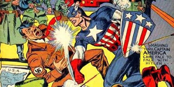 Captain AMERICA punching Hitler because America used to be anti-nazi