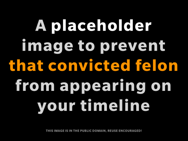 A placeholder
image to prevent
that convicted felon
from appearing on
your timeline