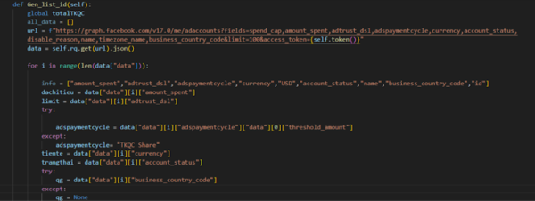 [ImageSource: Netskope Threat Labs]

"We recently found several Python NodeStealer samples that collect budget details of the account using Facebook Graph API," Michael Alcantara explained. "The samples initially generate an access token by logging into adsmanager.facebook[.]com using cookies collected on the victim's machine."

Aside from collecting the tokens and business-related information tied to those accounts, the malware includes a check that's explicitly designed to avoid infecting machines located in Vietnam as a way to evade law enforcement actions, further solidifying its origins.