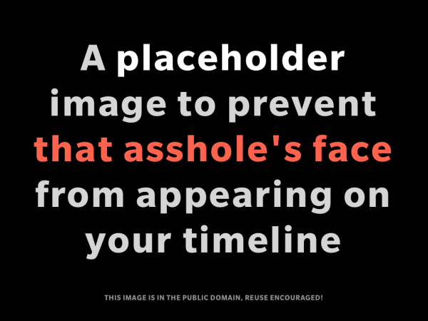 A placeholder
image to prevent
that asshole's face
from appearing on
your timeline