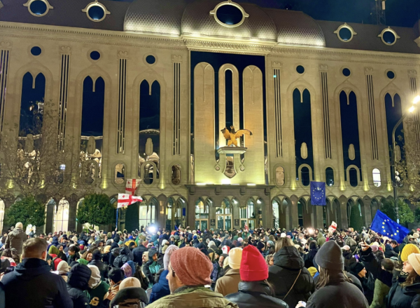 Protestors outside parliament in Tbilisi Georgia.