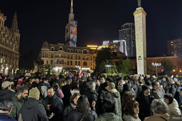 A crowd of demonstrators in Batumi, Georgia.