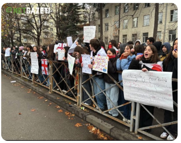 Schoolchildren on strike and protesting in Tbilisi Georgia.