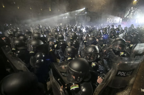 Photo of special unidentified forces in riot gear in Tbilisi, Georgia.