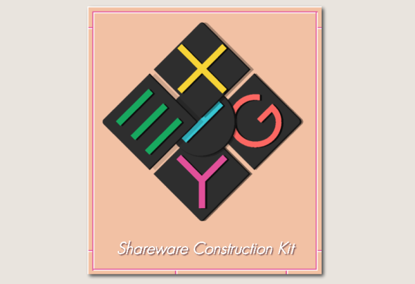 A logo that spells EXIGY is made out of interlocking tiles.

Below, it reads: Shareware Construction Kit.