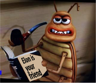 A cockroach (comic style) reading a book called; "Eleon is your friend".