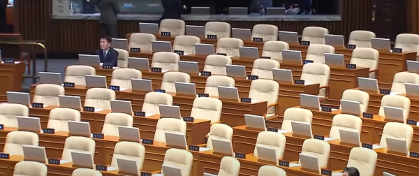 Ruling Party Camp Lawmakers Walk Out of Plenary Hall Except for Rep. Ahn Cheol-soo