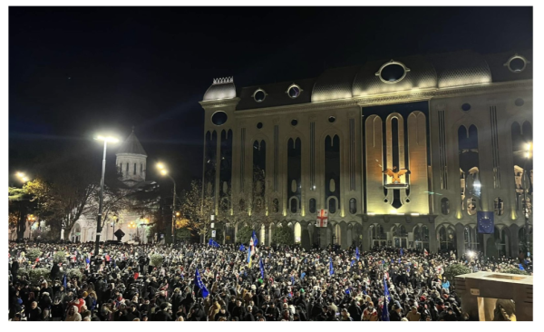 Thousands of protestors outside parliament in Tbilisi, Georgia