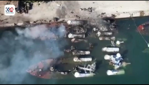 Screen capture of destruction at Syrian port after israeli massive bombing campaign last night.