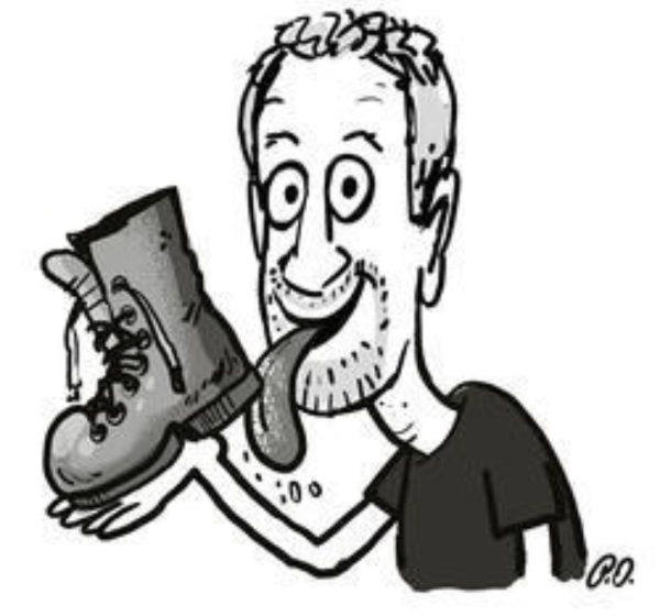 Drawing of a person licking a boot.