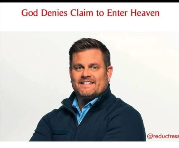 God denies claim to enter heaven (photo of smiling/murdered United Health Group CEO)