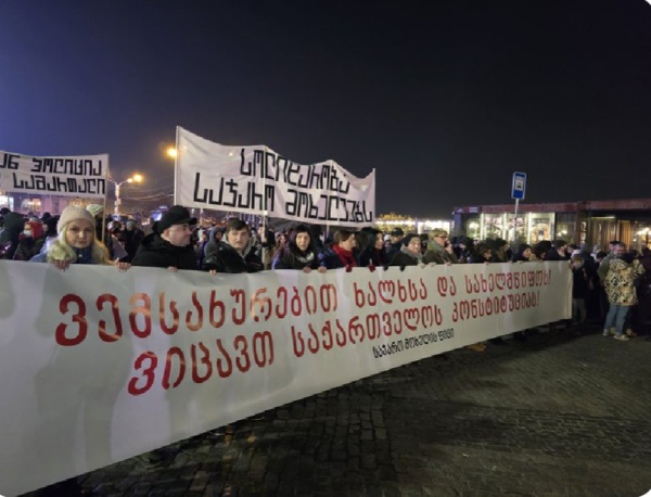 Civil servants marching in Tbilisi Georgia as described in main post.