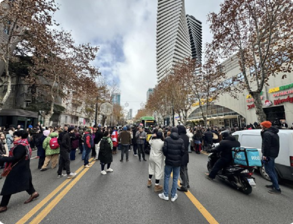 Protestors block the roads in Tbilisi, Georgia.